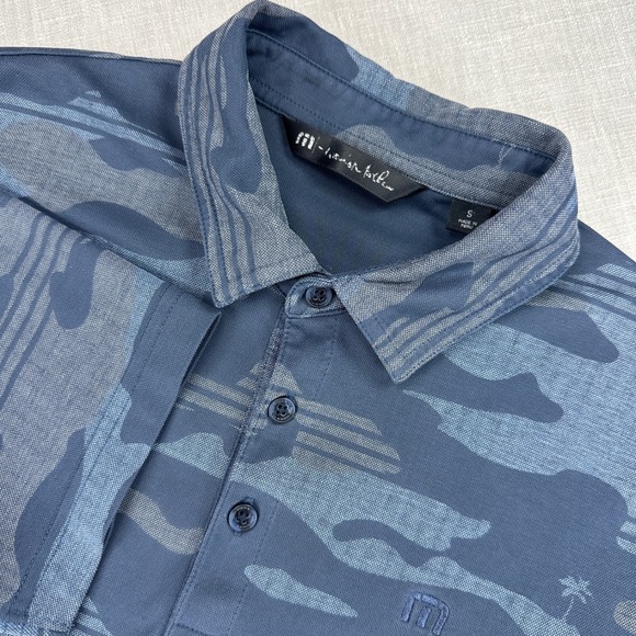 Travis Mathew Other - TravisMathew Polo Shirt Mens Small Blue Camo Tropical Palm Tree Short Sleeve EUC
